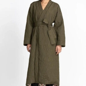 NWT Johnny Was Calme Ava Quilted Robe Coat Size Medium in Olive Green